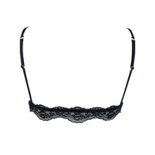 Load image into Gallery viewer, Backside image of Fantasia lace bralette in black sand.