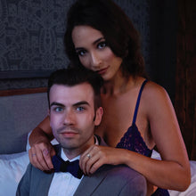 Load image into Gallery viewer, Models wearing blue lace bralette and pocket square