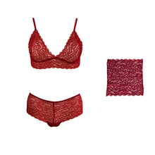 Load image into Gallery viewer, Duchess lingerie set and matching pocket square in Passion Red.