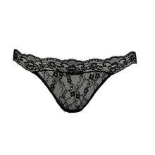 Load image into Gallery viewer, Front facing Fantasia Lace Thong in Black Sand.