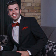 Load image into Gallery viewer, Red fantasia lace bow tie on model