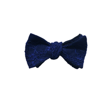 Load image into Gallery viewer, Fantasia bow tie with Venetian Blue lace and silk backing. Adjustable from 13 3/4" to 18".