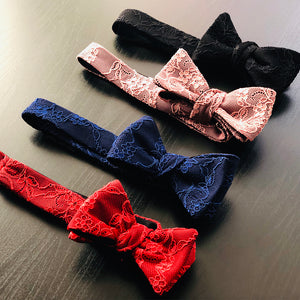 Fantasia lace bow ties in every color in a row