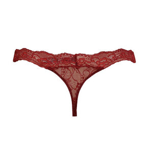 Backside of the Fantasia Lace Thong in Passion Red.