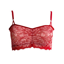 Load image into Gallery viewer, Mezzanotte Lace Bralette in Passion Red front facing view.