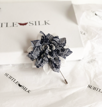Load image into Gallery viewer, Blue and white lapel pin on product box.