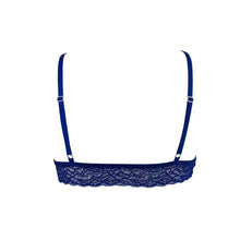 Load image into Gallery viewer, Duchess Lace Bralette in Venetian Blue back view.
