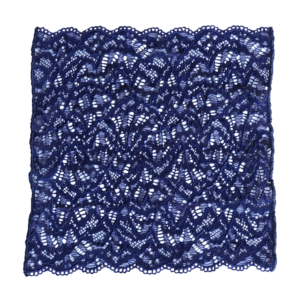 Venetian Blue lace pocket square on white background.