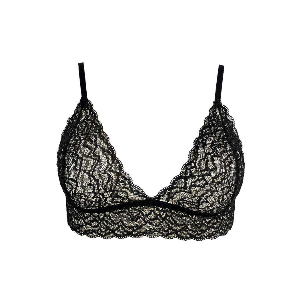 Duchess Lace Bralette in Black Sand front facing view.