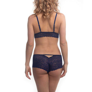 Duchess Lace Bralette and Hipster Panty in Venetian Blue on model back view