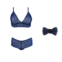 Load image into Gallery viewer, Duchess lingerie set with matching bow tie in Venetian Blue.
