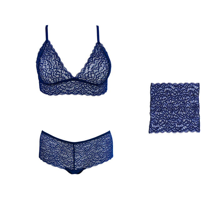 Duchess lingerie set and matching pocket square in Venetian Blue.