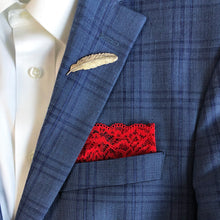 Load image into Gallery viewer, Duchess Lace Pocket Square on blue suit.