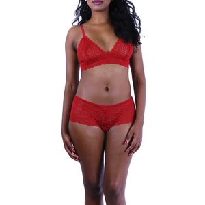 Duchess Lingerie Set in Passion Red on model front view.