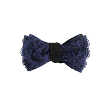 Load image into Gallery viewer, Duchess Lace Bow Tie in Venetian Blue. Self tie bow tie made in New York with Italian Lace and Silk.