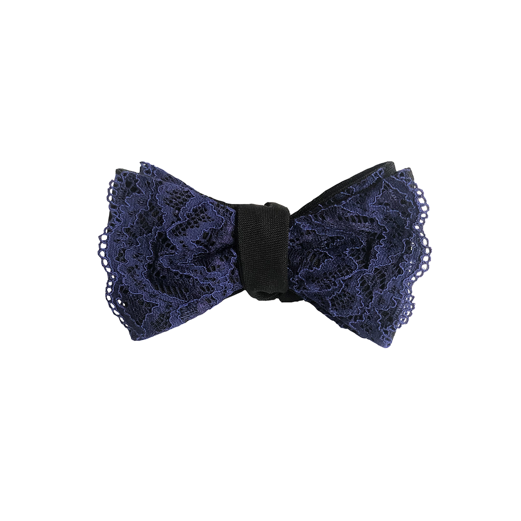 Duchess Lace Bow Tie in Venetian Blue. Self tie bow tie made in New York with Italian Lace and Silk.