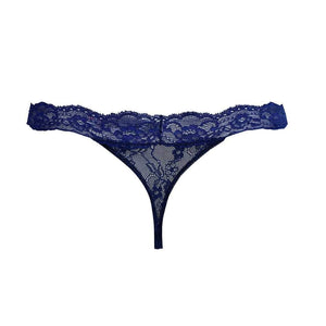 Backside view of Fantasia lace thong in Venetian Blue.