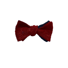 Load image into Gallery viewer, Fantasia lace bow tie with passion red lace, self tie, and adjustable from 13 1/4&quot; to 18&quot;.