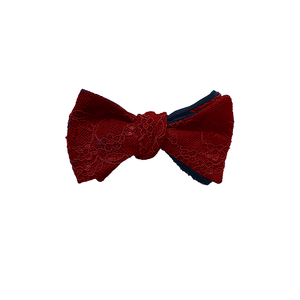 Fantasia lace bow tie with passion red lace, self tie, and adjustable from 13 1/4" to 18".