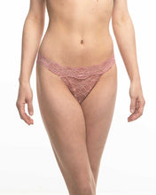 Load image into Gallery viewer, The Fantasia Lace Thong in Bellini Pink.