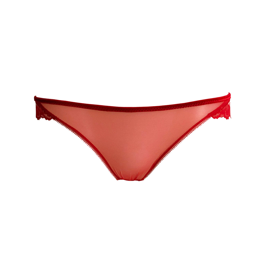 Mezzanotte Lace Cheeky Panty in Passion Red front facing.