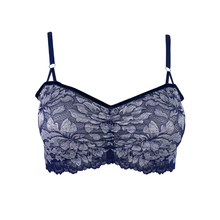 Load image into Gallery viewer, Mezzanotte Bralette with two-tone blue floral lace front facing view