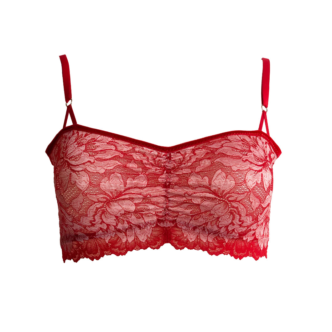 Mezzanotte Lace Bralette in Passion Red front facing view.