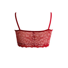 Load image into Gallery viewer, Mezzanotte Lace Bralette in Passion Red rear facing view.