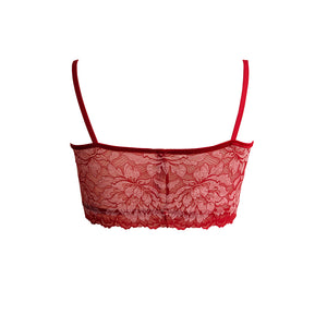 Mezzanotte Lace Bralette in Passion Red rear facing view.