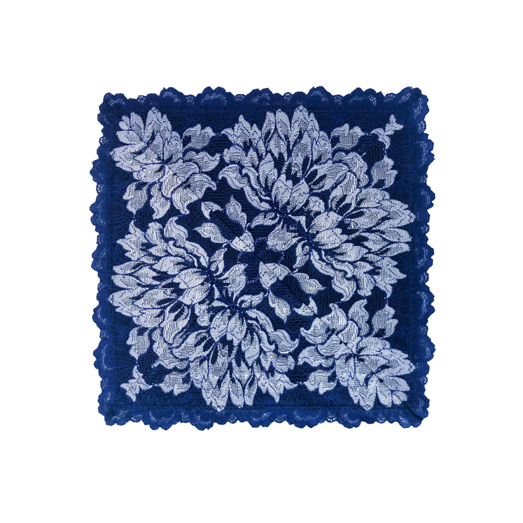 Mezzanotte two-tone lace pocket square in Venetian Blue unfolded.