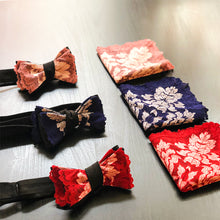 Load image into Gallery viewer, All 3 mezzanotte lace bow ties and pocket squares.