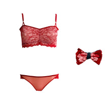 Load image into Gallery viewer, Mezzanotte lingerie set with matching bow tie in Passion Red.
