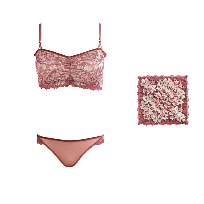 Mezzanotte lingerie set with matching pocket square in Bellini Pink.