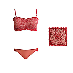 Mezzanotte lingerie set with matching pocket square in Passion Red.